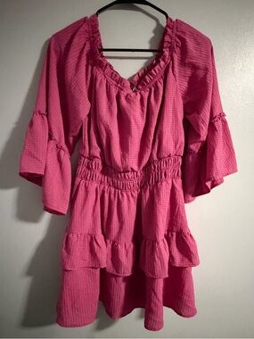 Pink Off-Shoulder Midi Dress